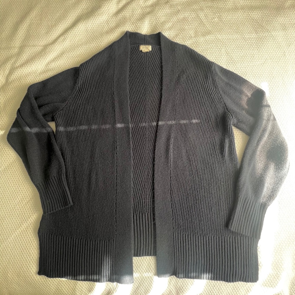 Fat‎ Face UK Blue Navy Ribbed Knit Open Front Cardigan Sweater Women's USA 12